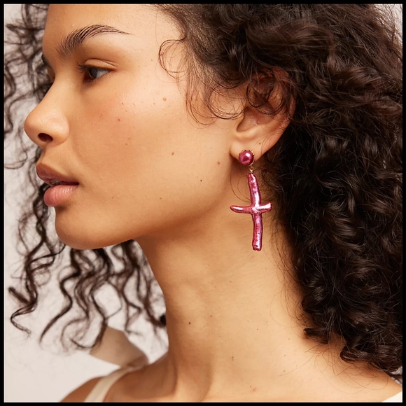 Free People Jewelry - NWT Free People X Ariana Ost Pearl Cross Dangle Earrings in Pink SOLD OUT